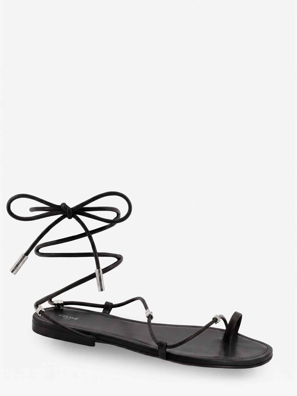 Celine Leather sandals with metal Triomphe logo - Black