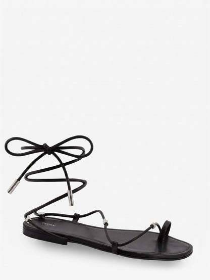 Celine Leather sandals with metal Triomphe logo - Black