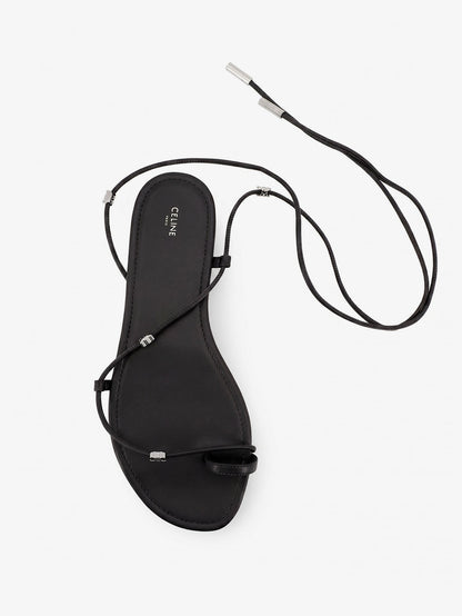 Celine Leather sandals with metal Triomphe logo - Black