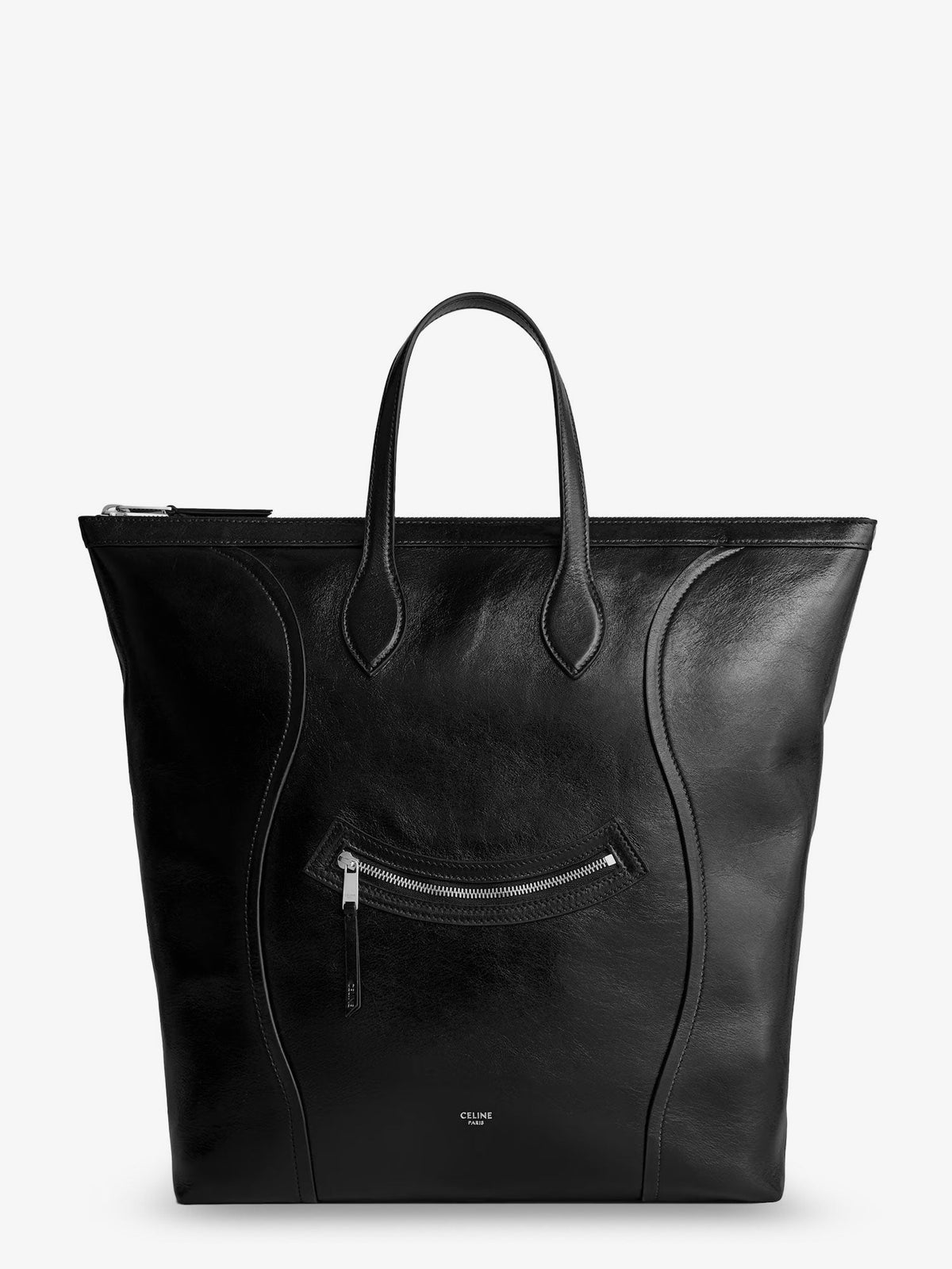 Celine Cabas leather crossbody bag with logo on the front - Black