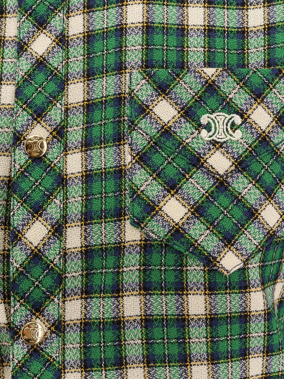 Celine Tartan wool mini dress - Emerald/Chalk/Yellow