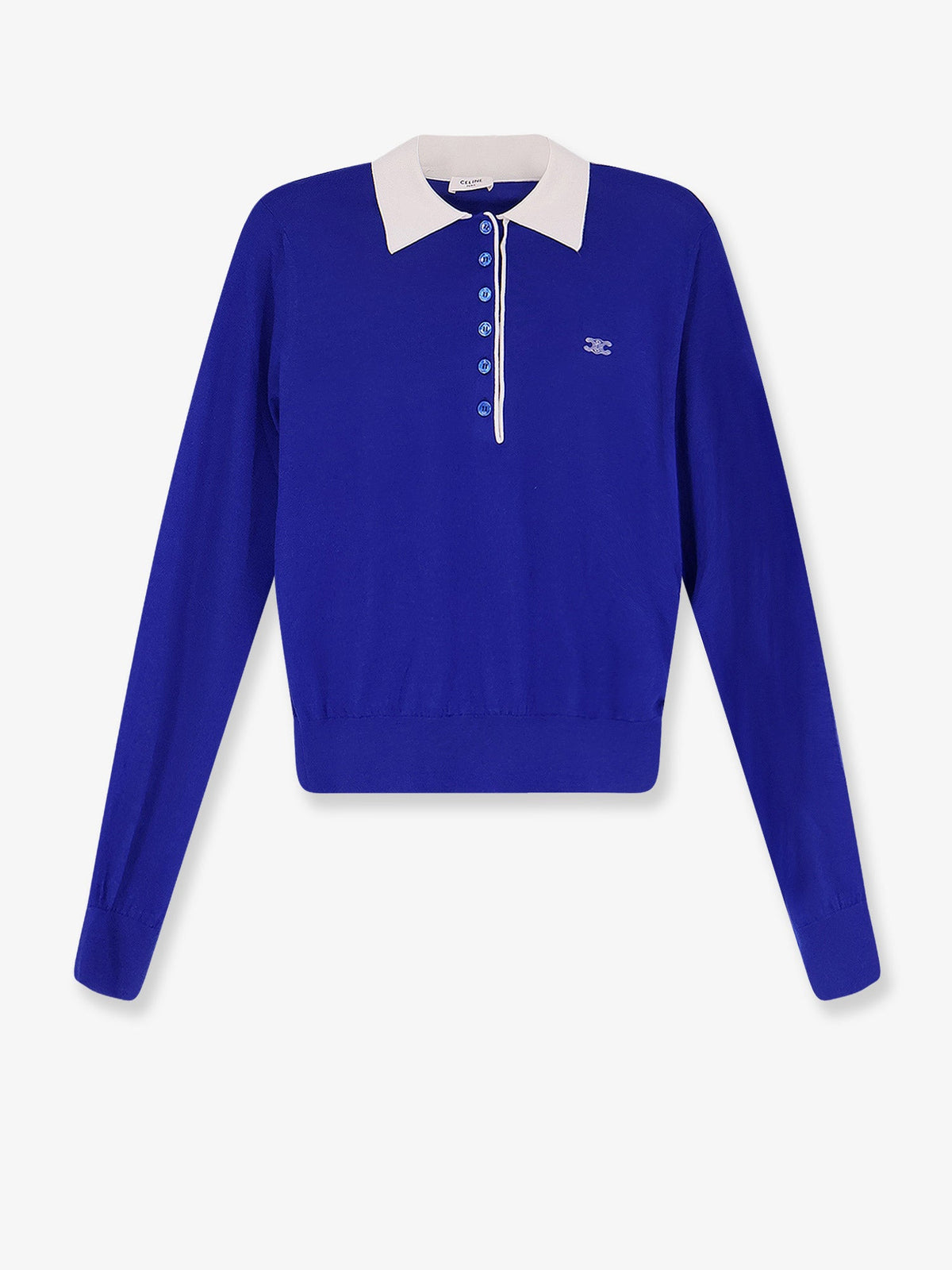 Celine Cashmere and silk polo shirt with logo embroidery on the front - Royal Blue/White