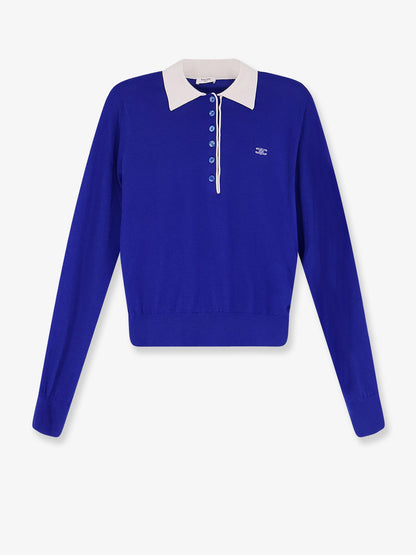 Celine Cashmere and silk polo shirt with logo embroidery on the front - Royal Blue/White