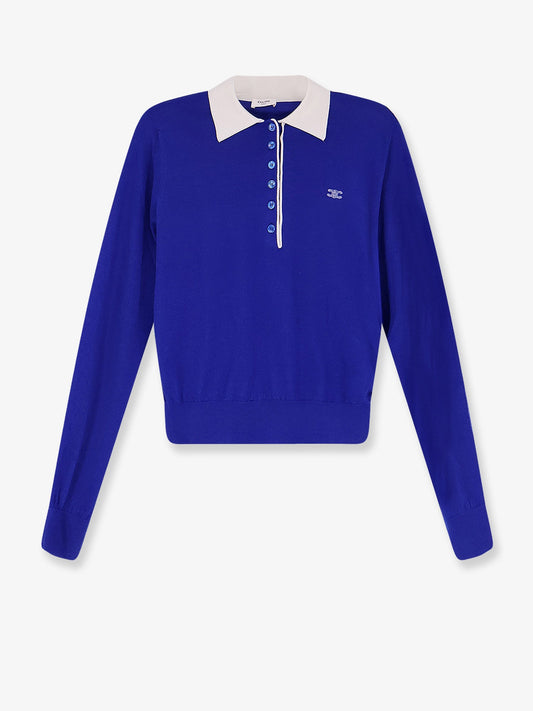 Celine Cashmere and silk polo shirt with logo embroidery on the front - Royal Blue/White