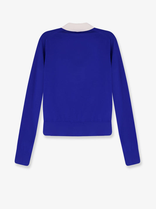 Celine Cashmere and silk polo shirt with logo embroidery on the front - Royal Blue/White