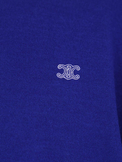 Celine Cashmere and silk polo shirt with logo embroidery on the front - Royal Blue/White