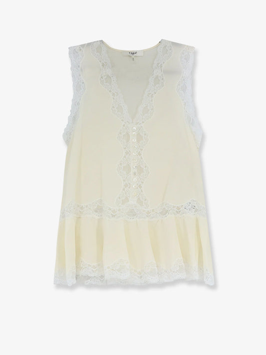 Chloe' Silk Top With Lace Inserts