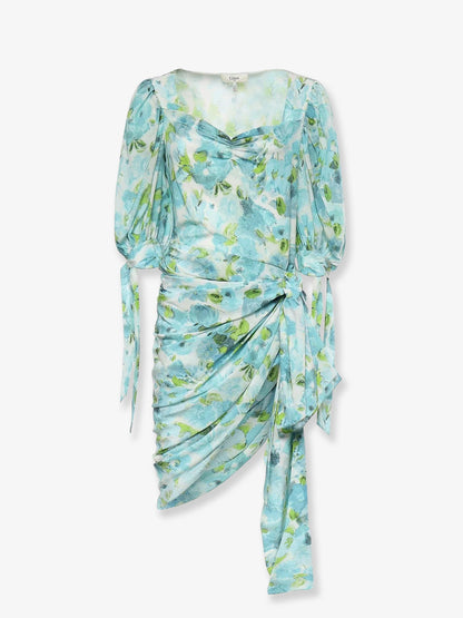 Chloe' Silk dress with multicolor floral print - Whiteblue