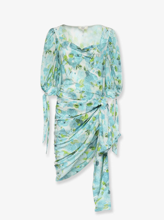 Chloe' Silk Dress With Multicolor Floral Print