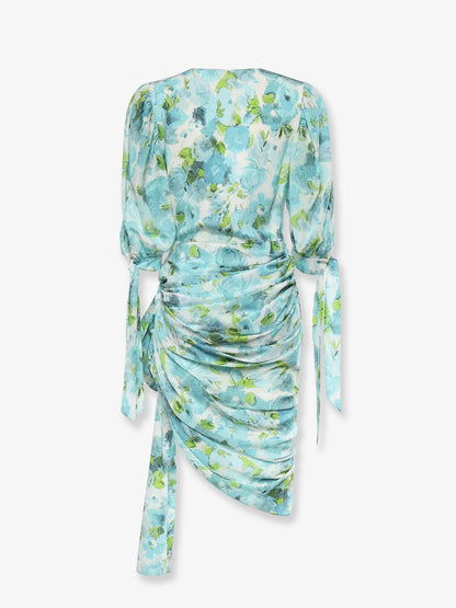 Chloe' Silk dress with multicolor floral print - Whiteblue