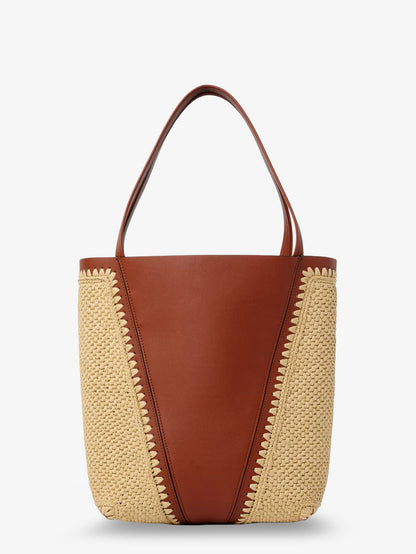 Chloe' Chloé Spin leather and raffia shoulder bag - Claybrown