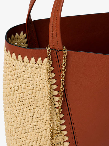 Chloe' Chloé Spin leather and raffia shoulder bag - Claybrown