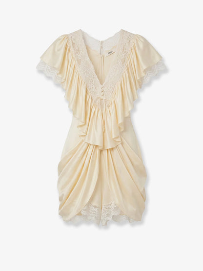 CHLOE' - Silk jumpsuit with lace details