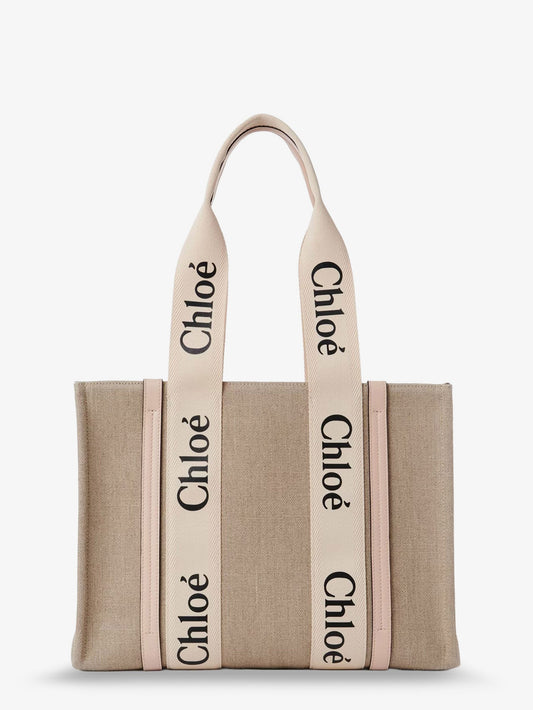 Chloe' Woody Linen Shoulder Bag With Front Lettering Logo