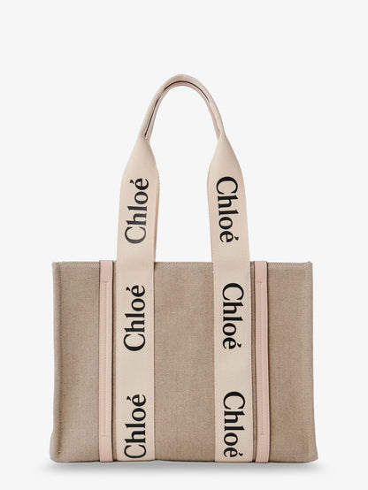 Chloe' Woody Linen Shoulder Bag With Front Lettering Logo