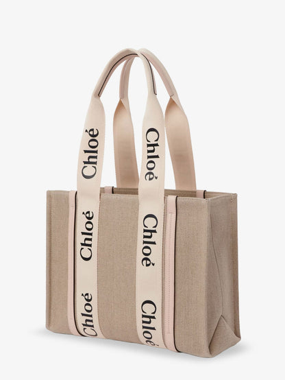 Chloe' Woody Linen Shoulder Bag With Front Lettering Logo