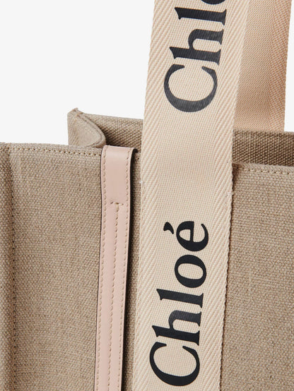 Chloe' Woody Linen Shoulder Bag With Front Lettering Logo