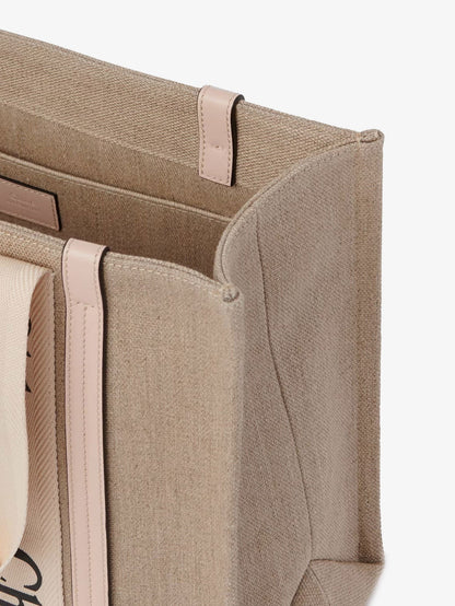 Chloe' Woody Linen Shoulder Bag With Front Lettering Logo