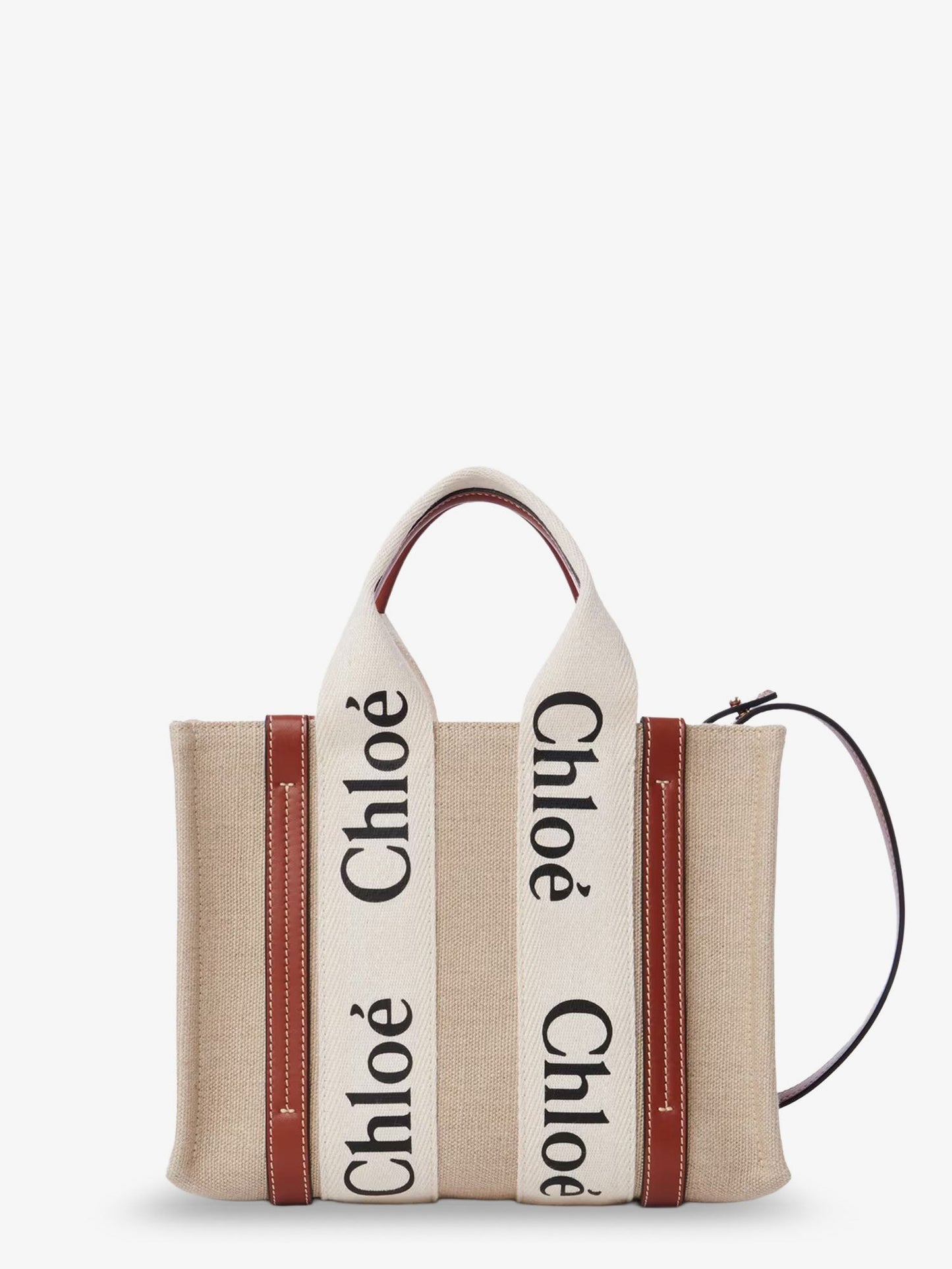 Chloe' Woody Linen Canvas And Leather Crossbody Bag