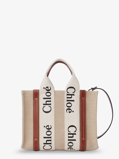 Chloe' Woody Linen Canvas And Leather Crossbody Bag