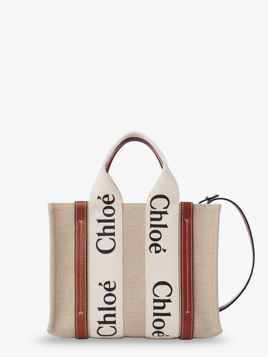 Chloe' Woody Linen Canvas And Leather Crossbody Bag