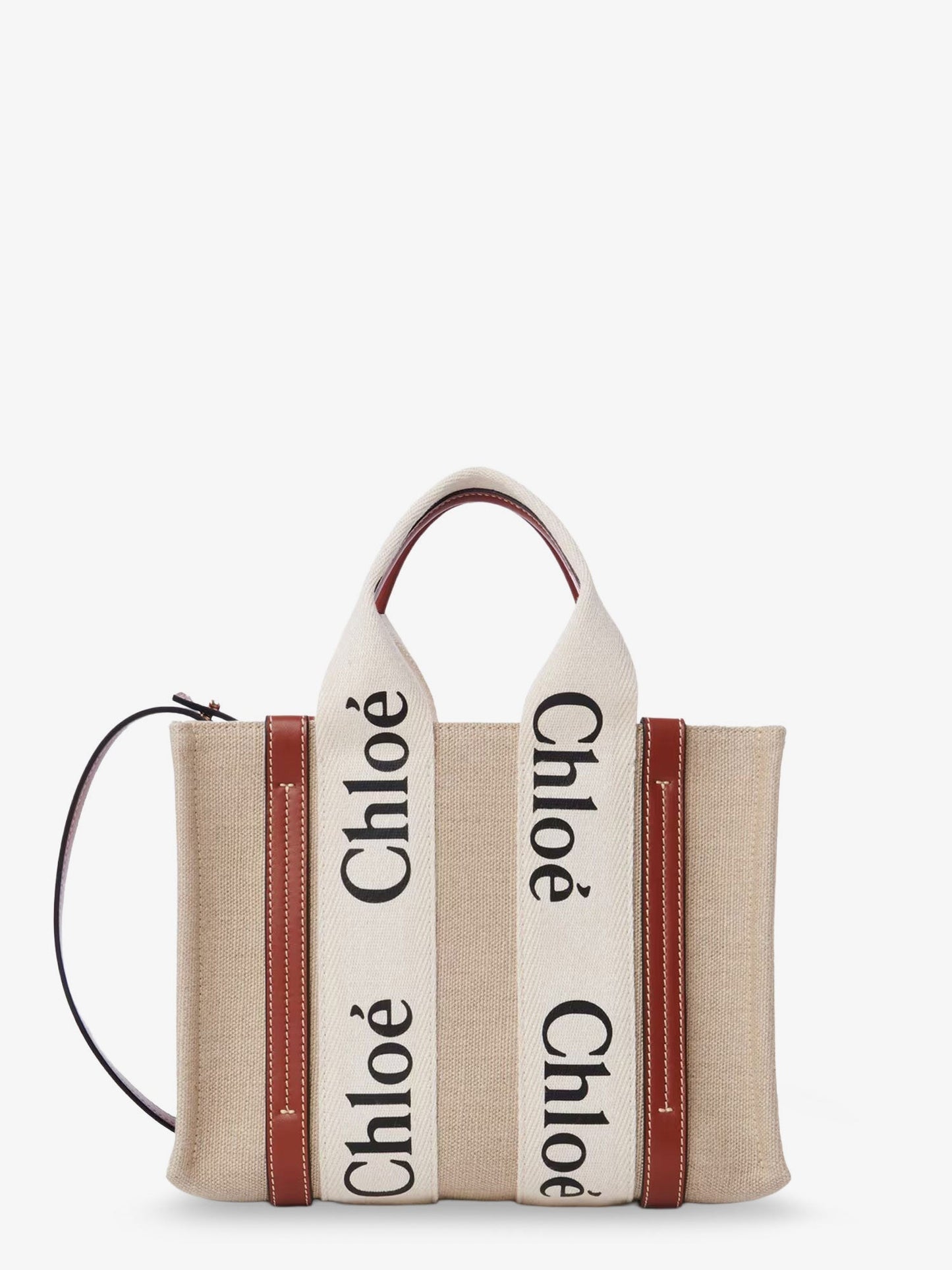 Chloe' Woody Linen Canvas And Leather Crossbody Bag