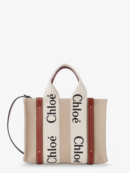 Chloe' Woody Linen Canvas And Leather Crossbody Bag