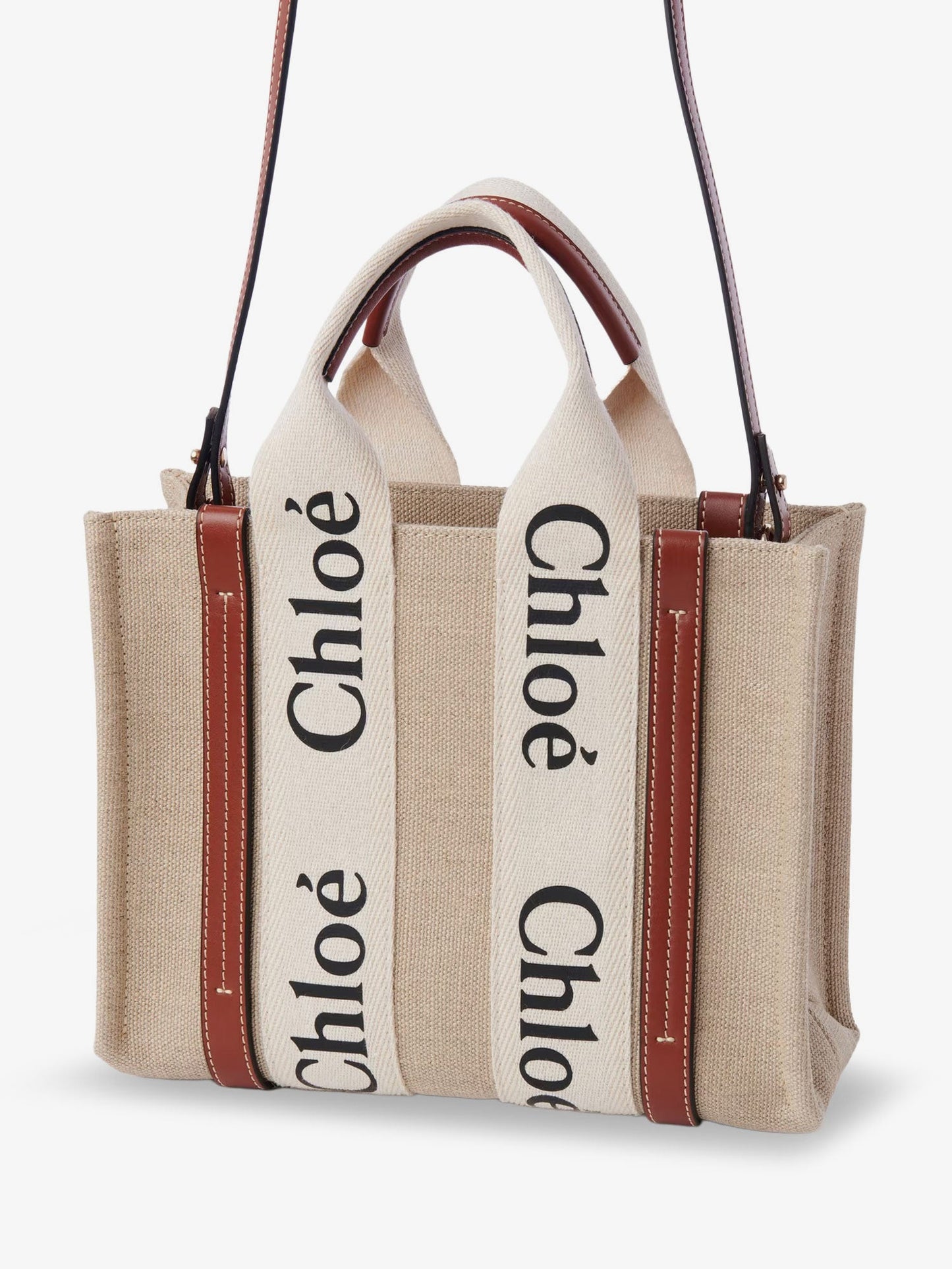 Chloe' Woody Linen Canvas And Leather Crossbody Bag
