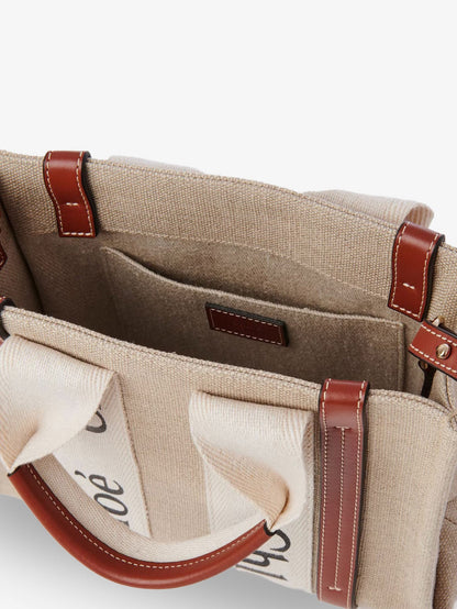Chloe' Woody Linen Canvas And Leather Crossbody Bag