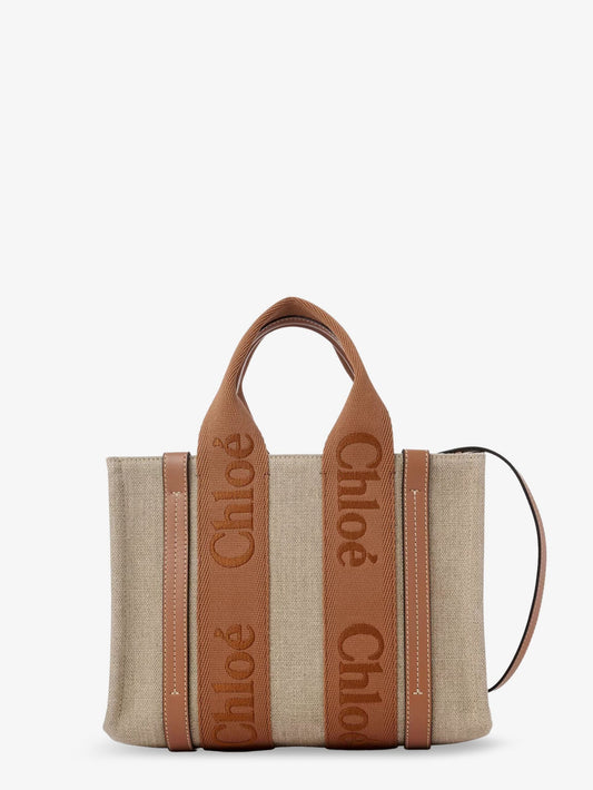Chloe' Woody Linen Canvas And Leather Crossbody Bag