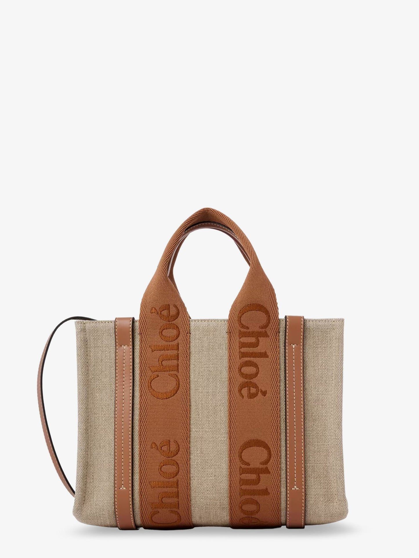 Chloe' Woody Linen Canvas And Leather Crossbody Bag