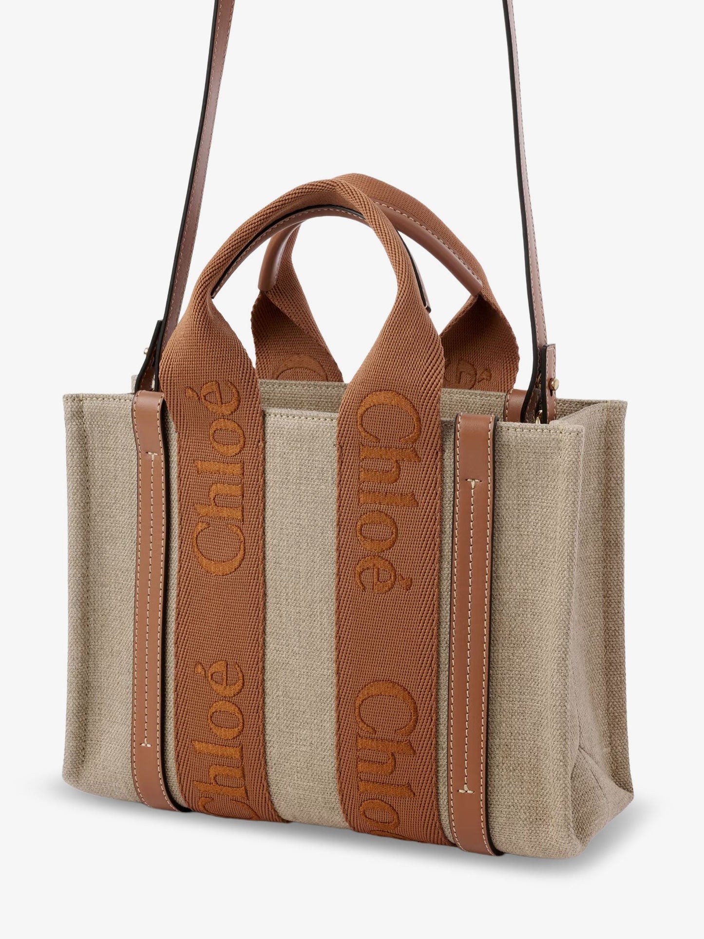 Chloe' Woody Linen Canvas And Leather Crossbody Bag