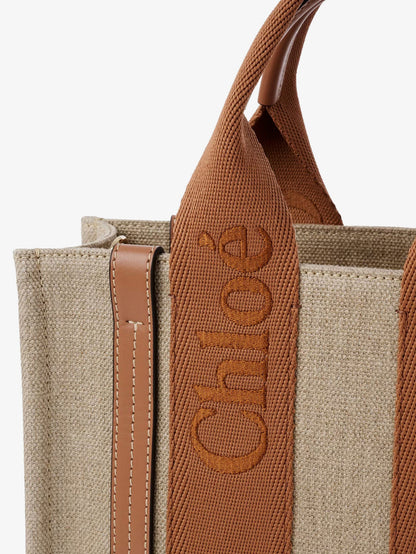 Chloe' Woody Linen Canvas And Leather Crossbody Bag