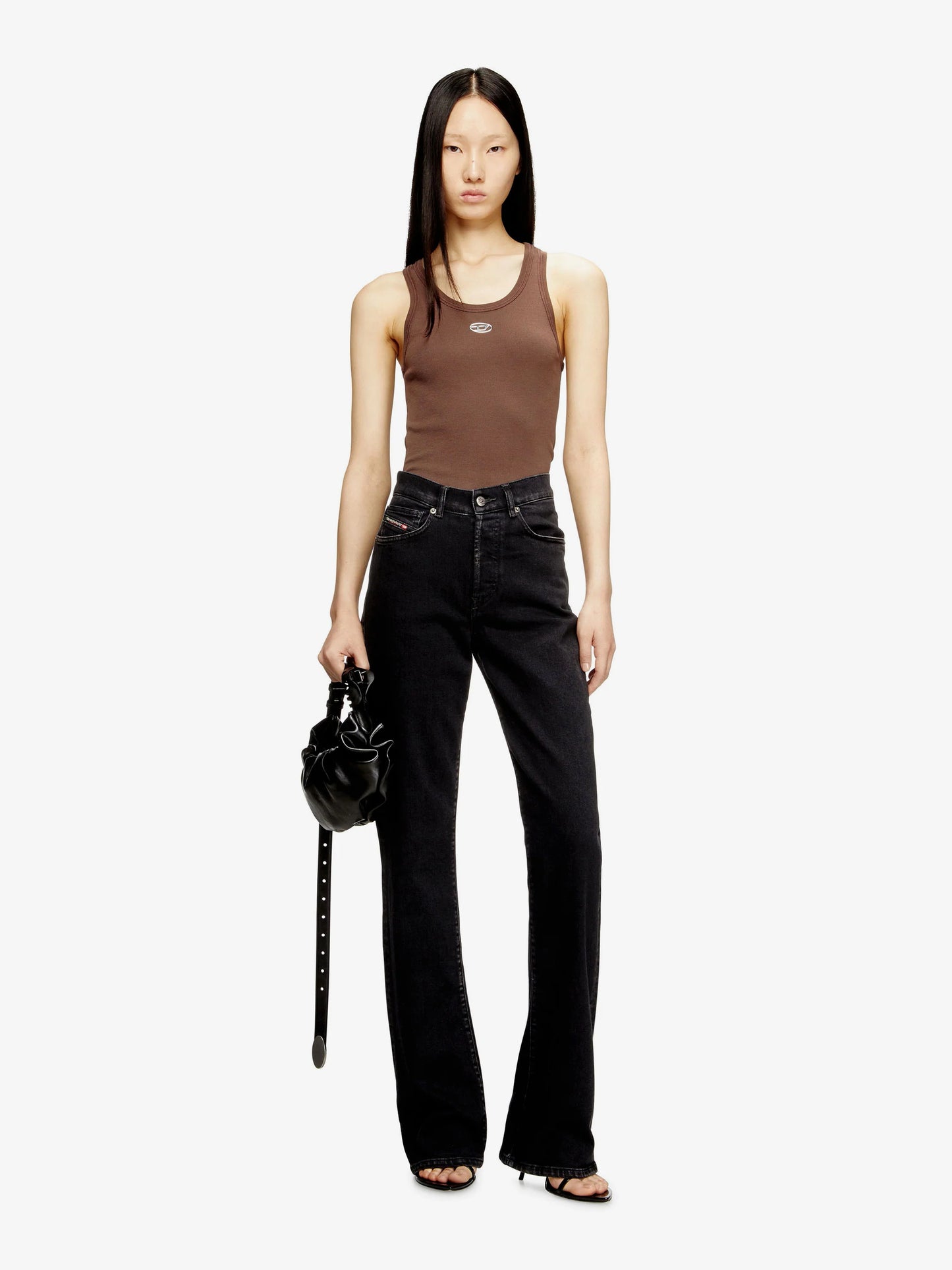 Diesel Slim Fit Ribbed Tank Top With Metal Oval D