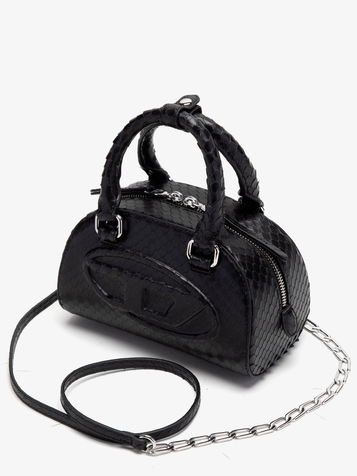 Diesel 1DR Dome python leather crossbody bag - Black