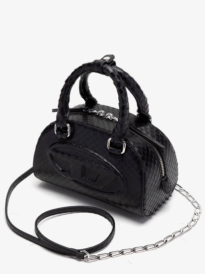 Diesel 1DR Dome python leather crossbody bag - Black
