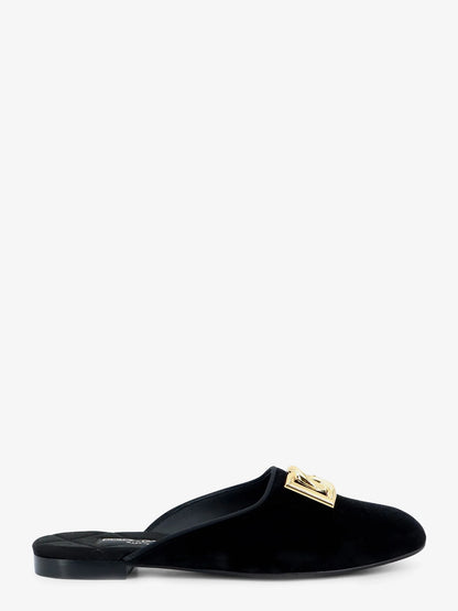 Dolce & Gabbana Velvet Sabot With Metal Dg Logo