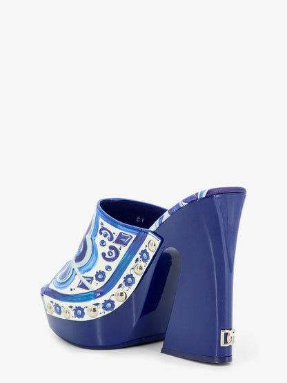Dolce & Gabbana Maiolica Print Shiny Leather Sandals