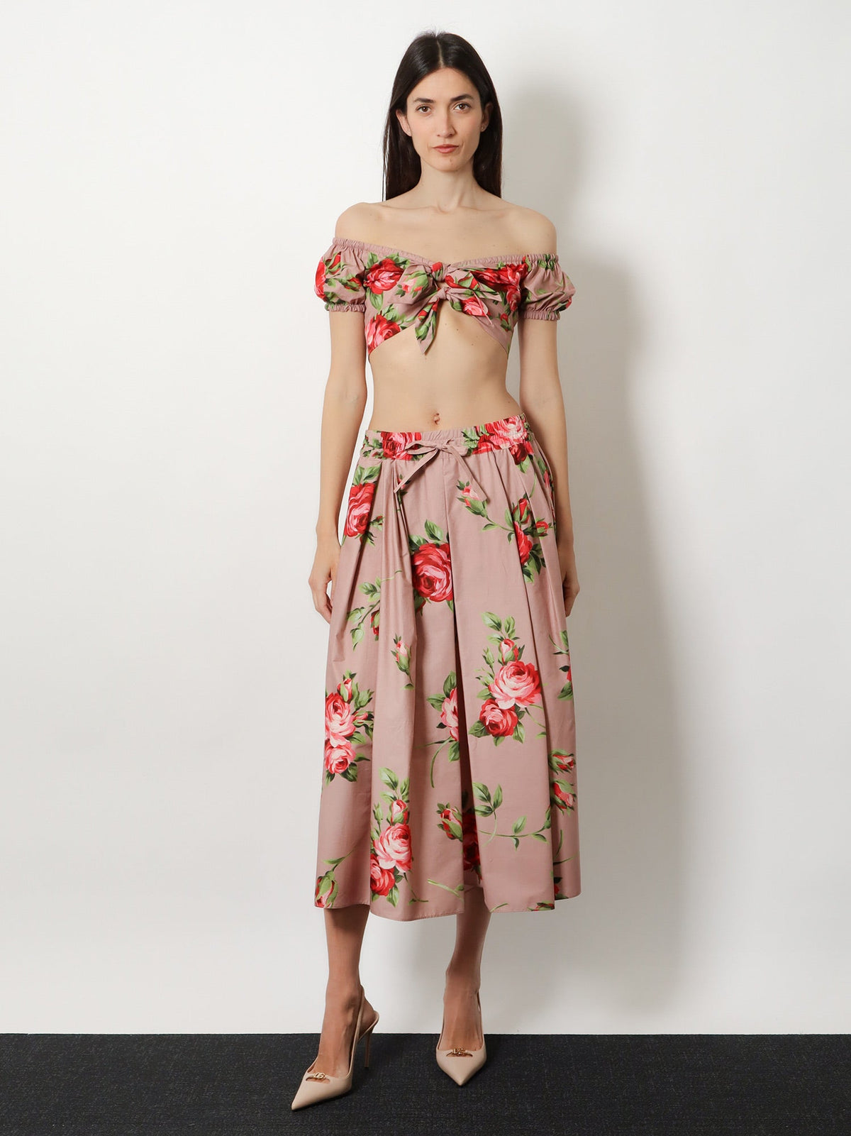 Dolce & Gabbana Cotton skirt with iconic print - Bouquet Rose Rosa