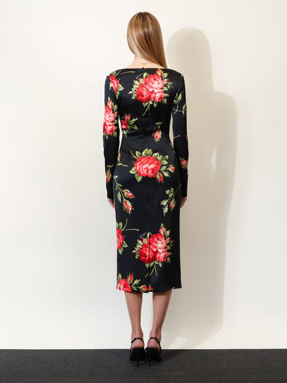 Dolce & Gabbana Viscose dress with iconic print - Bouquet Rose Nero