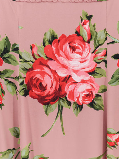 Dolce & Gabbana Long Silk Dress With Bouquet Rose Print