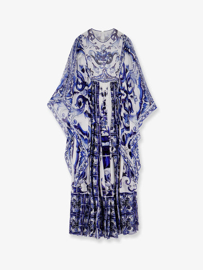 Dolce & Gabbana Silk Long Dress With Maiolica Print