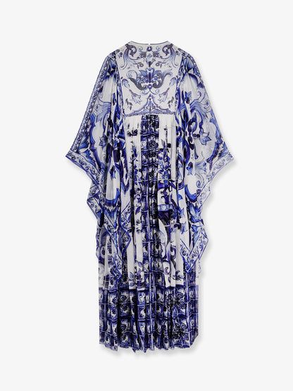 Dolce & Gabbana Silk Long Dress With Maiolica Print