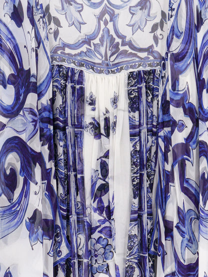 Dolce & Gabbana Silk Long Dress With Maiolica Print