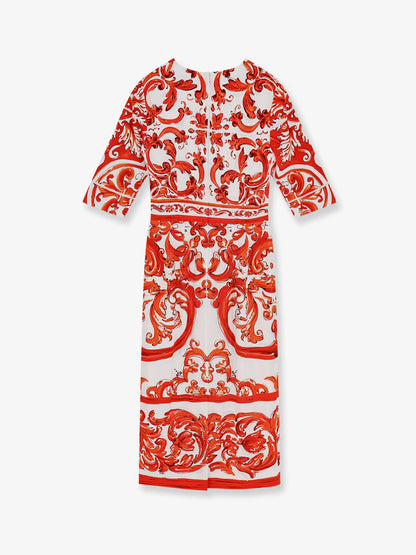 Dolce & Gabbana Silk Long Dress With Maiolica Print