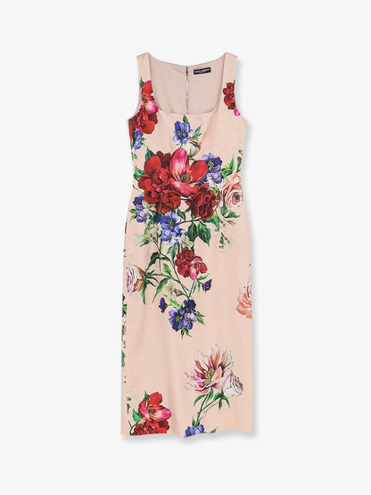 Dolce & Gabbana Satin Longuette Dress With Fiori Print