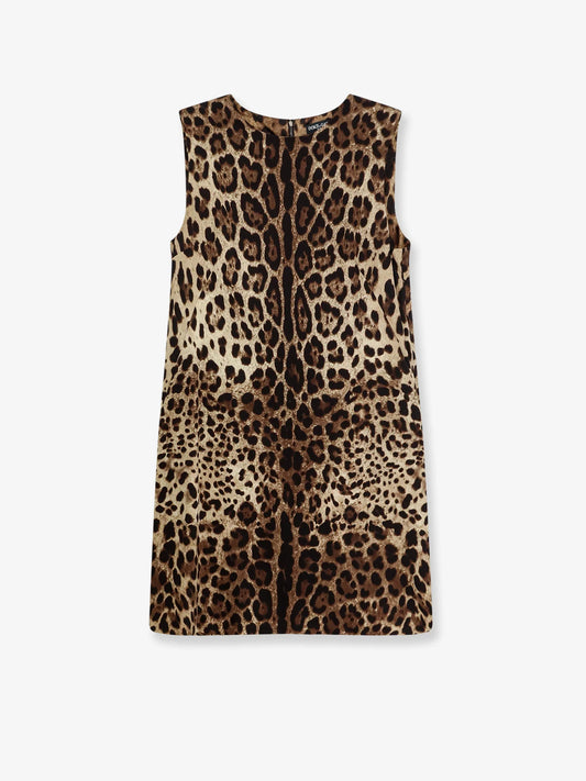 Dolce & Gabbana Stretch Silk Dress With Leopard Print