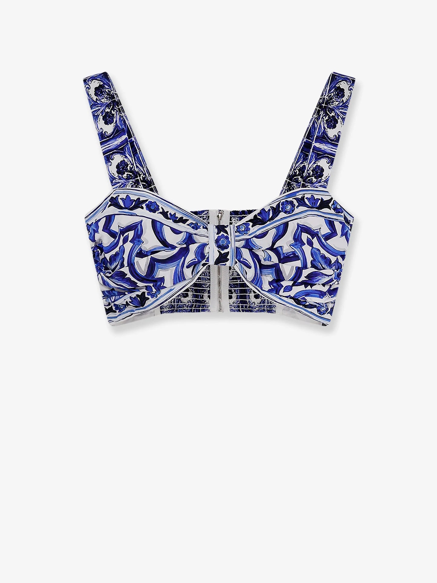 Dolce & Gabbana Cropped Cotton Top With Maiolica Print