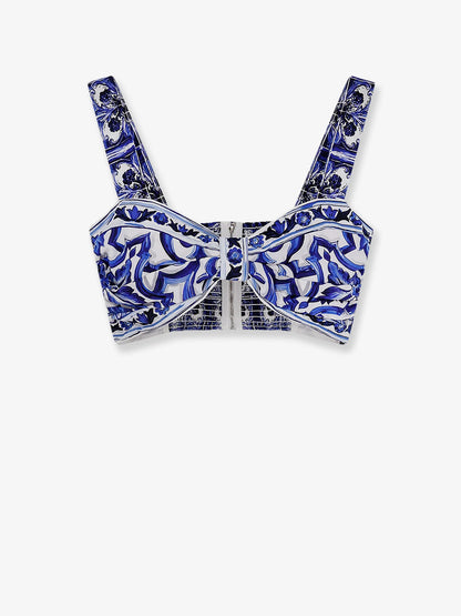 Dolce & Gabbana Cropped Cotton Top With Maiolica Print
