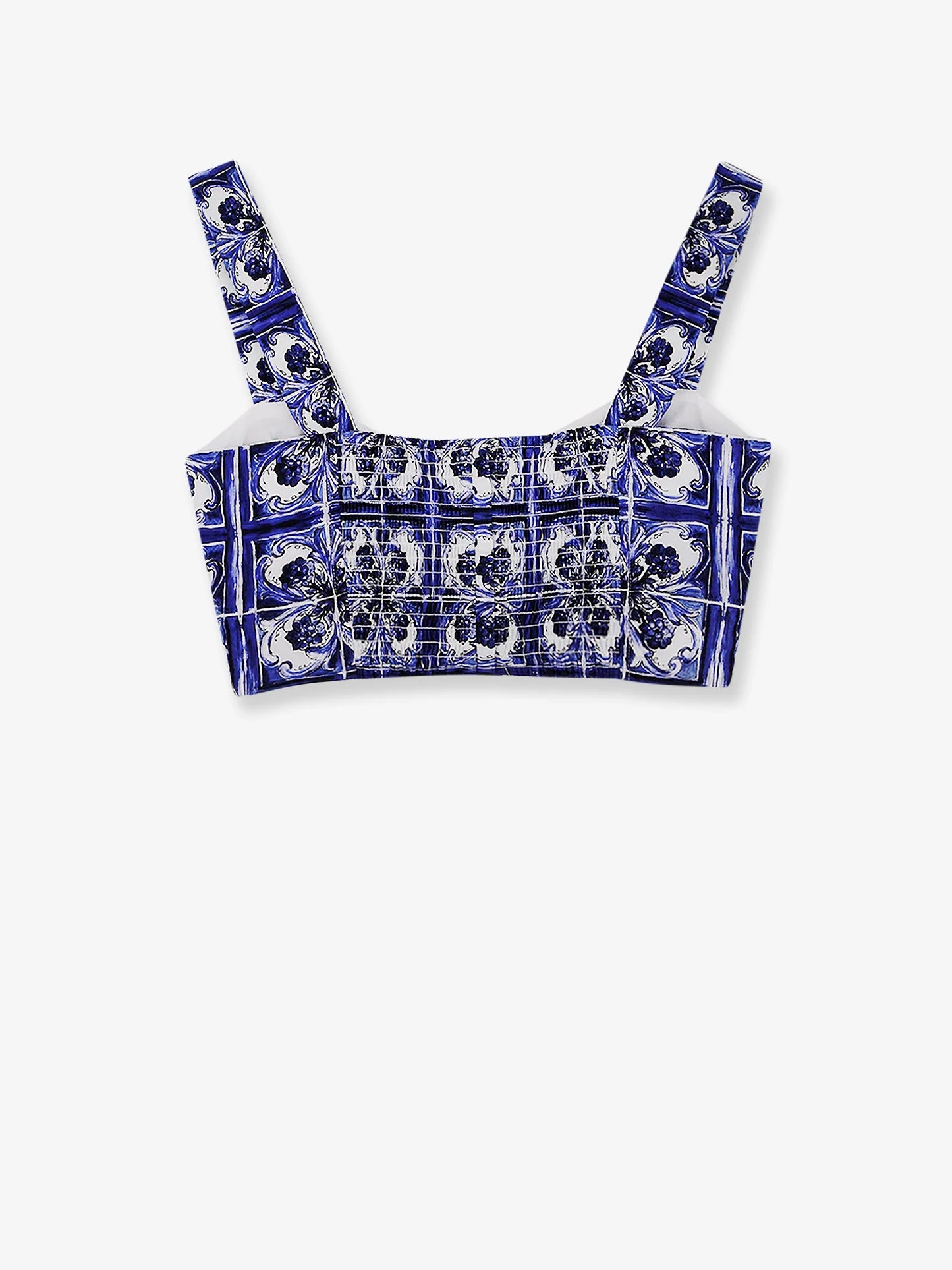 Dolce & Gabbana Cropped Cotton Top With Maiolica Print